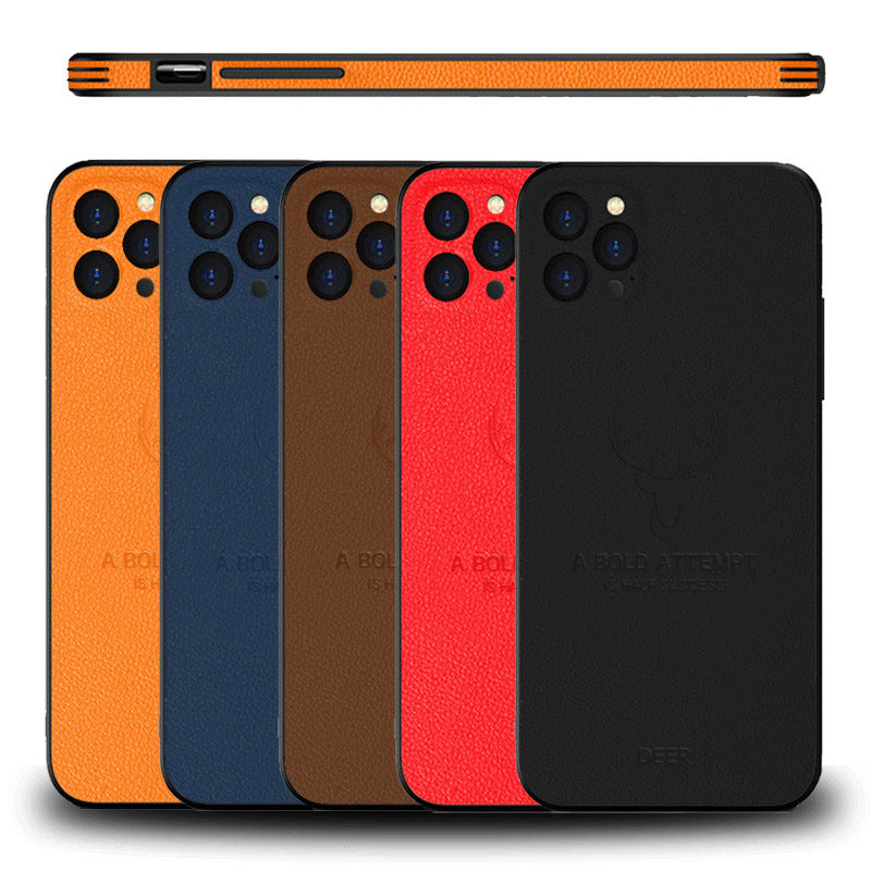 Compatible with Apple , Leather-Grain Anti-Drop Full-Cover Lens Protective Cover