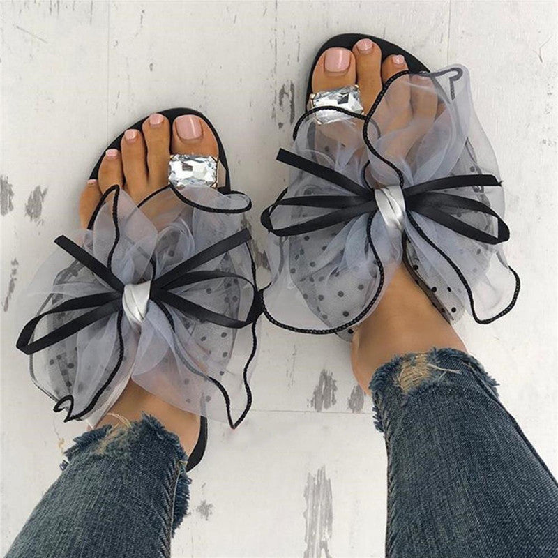 Bowknot Slip-on Sandals And Slippers Flat-heel Ladies Beach Shoes