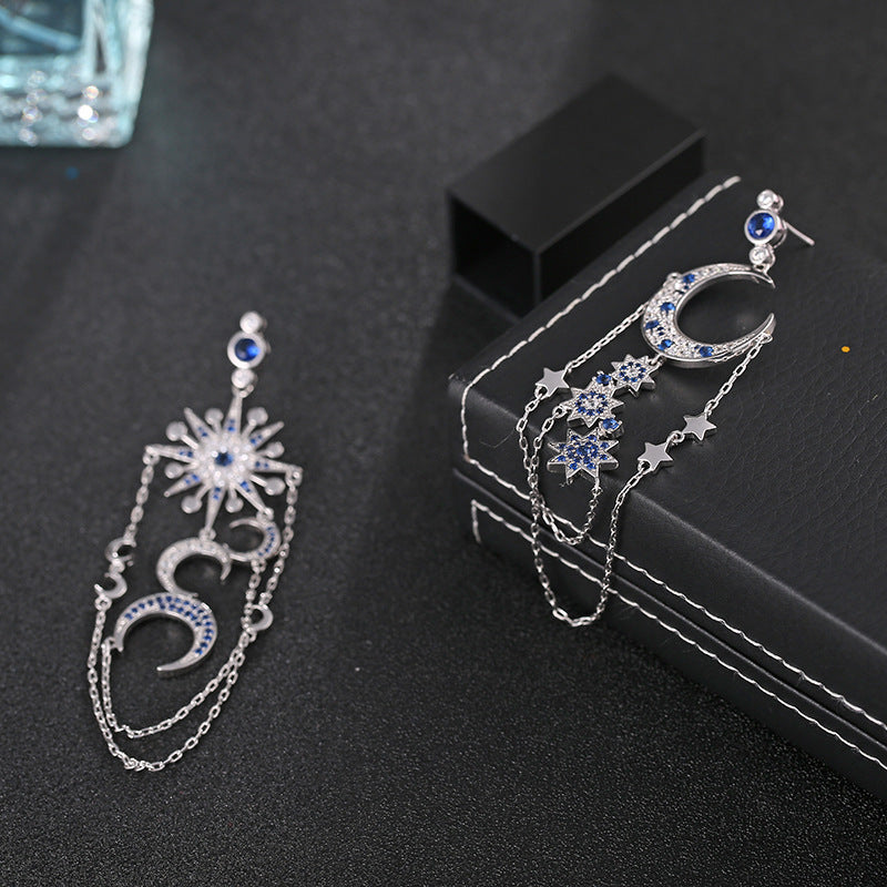 Zircon Female Earrings Earrings Eight-Pointed Star Moon Long Tassel Earrings Earrings Earrings