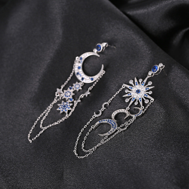Zircon Female Earrings Earrings Eight-Pointed Star Moon Long Tassel Earrings Earrings Earrings