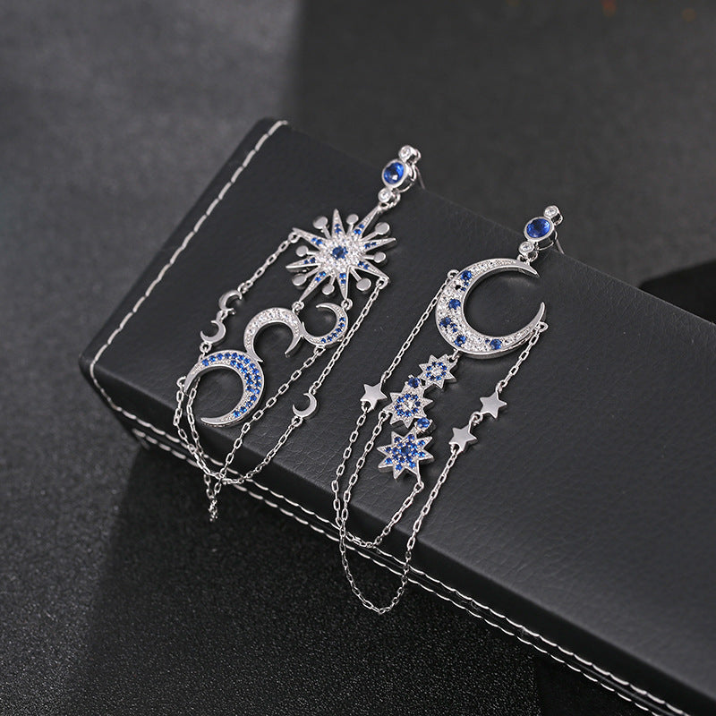 Zircon Female Earrings Earrings Eight-Pointed Star Moon Long Tassel Earrings Earrings Earrings