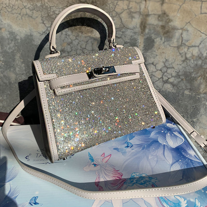 Rhinestone Shoulder Messenger Handbag Retro Lock Platinum Bag