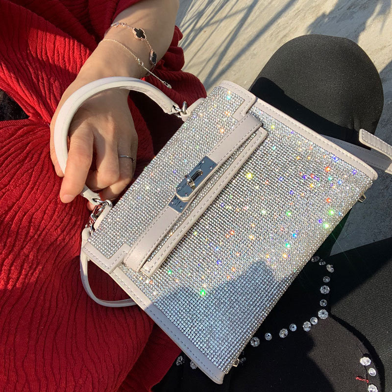 Rhinestone Shoulder Messenger Handbag Retro Lock Platinum Bag