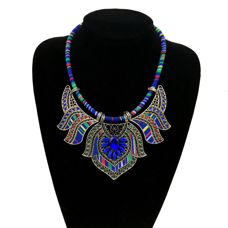 Bohemian Ethnic Style Exaggerated Necklace, Color Alloy Diamond Necklace Female Jewelry