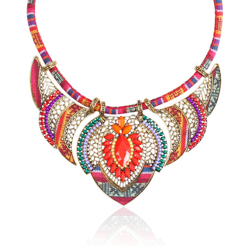 Bohemian Ethnic Style Exaggerated Necklace, Color Alloy Diamond Necklace Female Jewelry