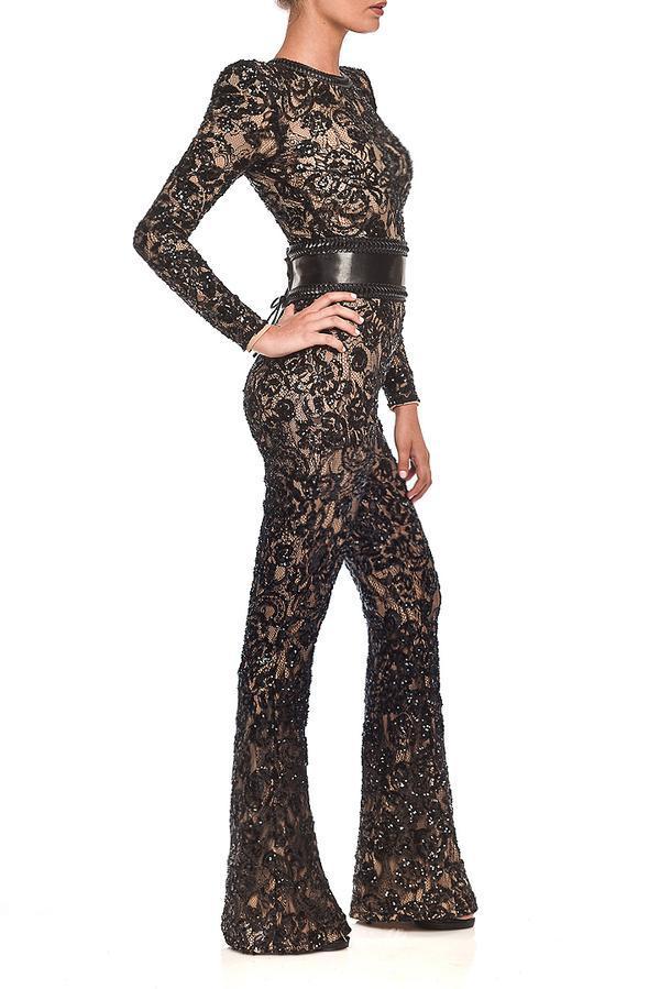 European And American Celebrity Style Composite Lace Exquisite Temperament Slim Jumpsuit