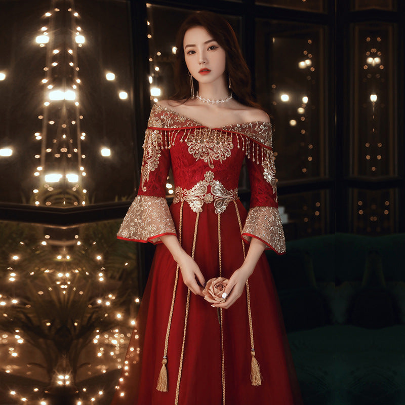 Thin One-Shoulder Chinese Style Chinese Style Plus Size Dress