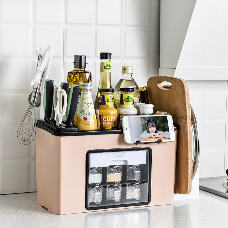 Multifunctional Organizing Kitchen Plastic Shelf Knife Rack Storage Kitchen Seasoning Box Seasoning Organizing Storage Rack Customization