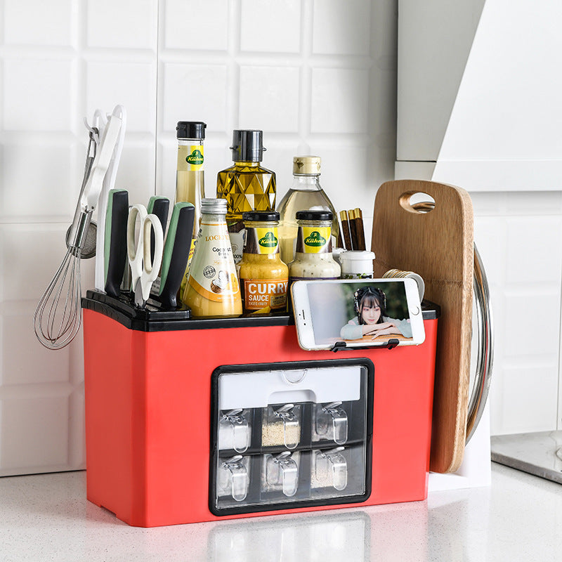 Multifunctional Organizing Kitchen Plastic Shelf Knife Rack Storage Kitchen Seasoning Box Seasoning Organizing Storage Rack Customization