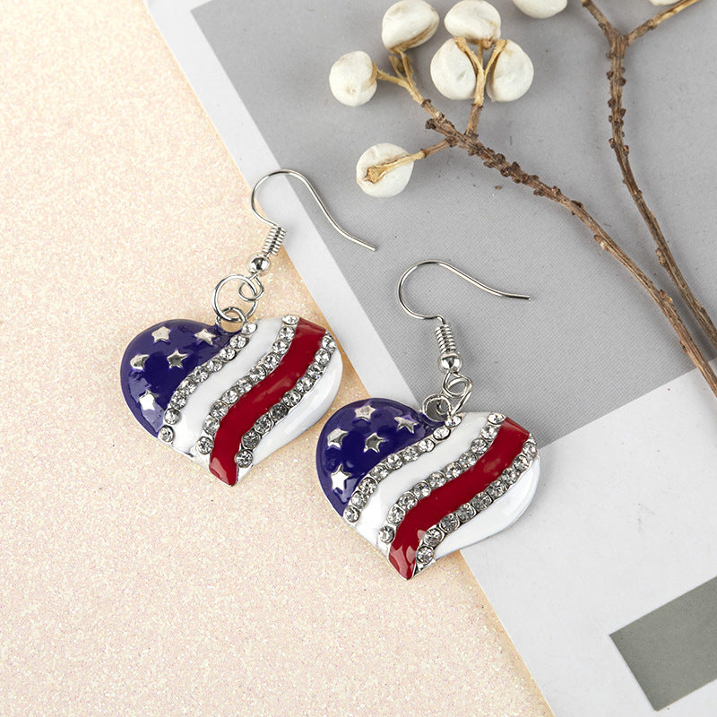 American Jewelry Flag Five-Pointed Star Diamond Earrings Net Red Temperament Earrings