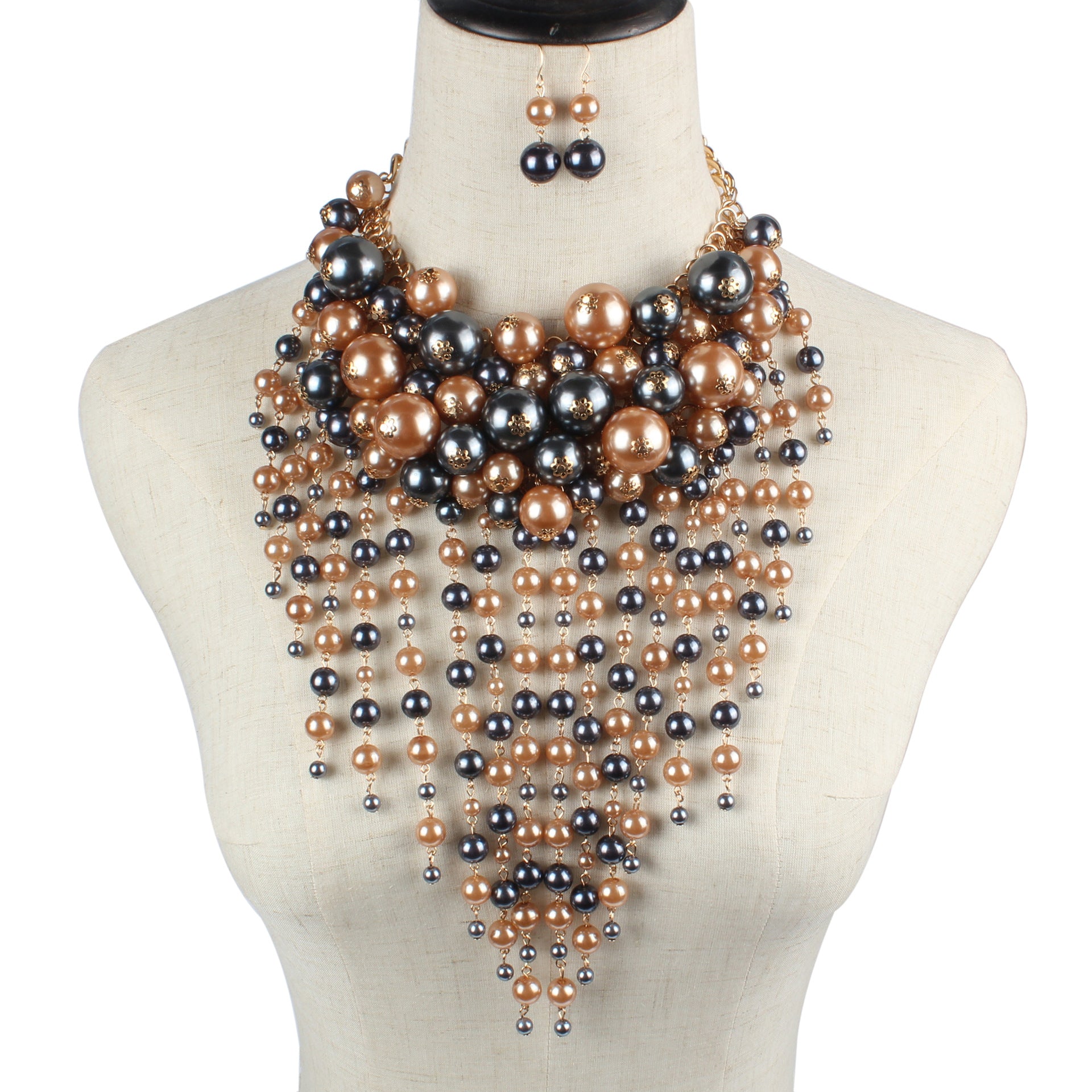 Multilayer Clothing Imitation Pearl Tassel, Exaggerated Jewelry Necklace