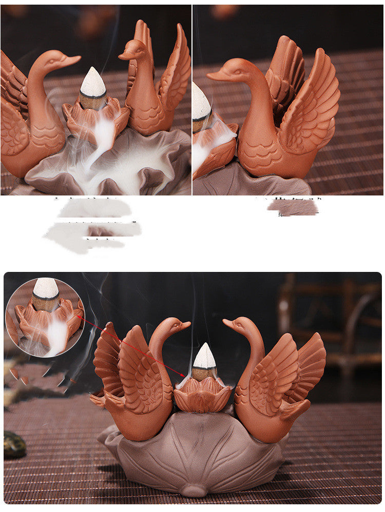 Creative Zisha Backflow Incense Burner Ceramic Crafts Swan Home Furnishings