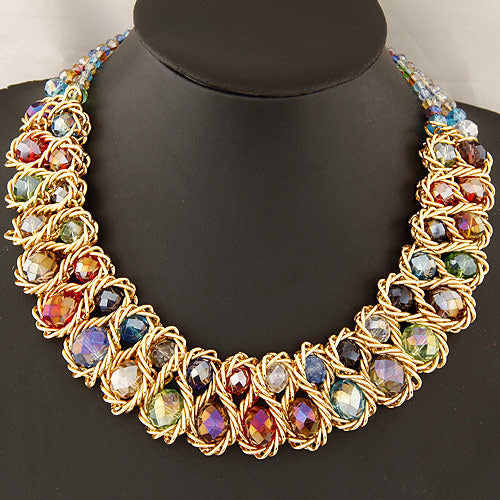 0102 European And American Luxury Metal Exaggerated Large Crystal Gem Pendant Necklace Clavicle Chain Sweater Chain Jewelry