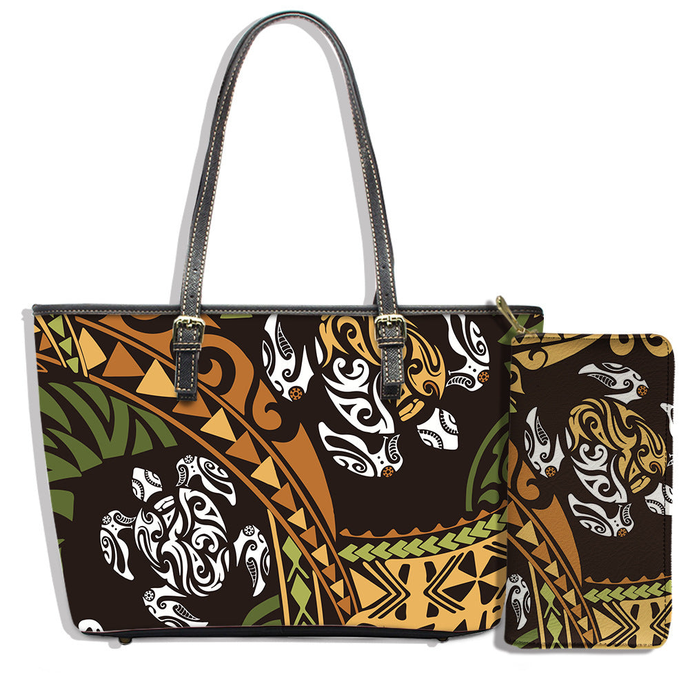Polynesian Style Turtle Print Shoulder Bag Clutch Bag Wallet Large Satchel to Customize a Picture