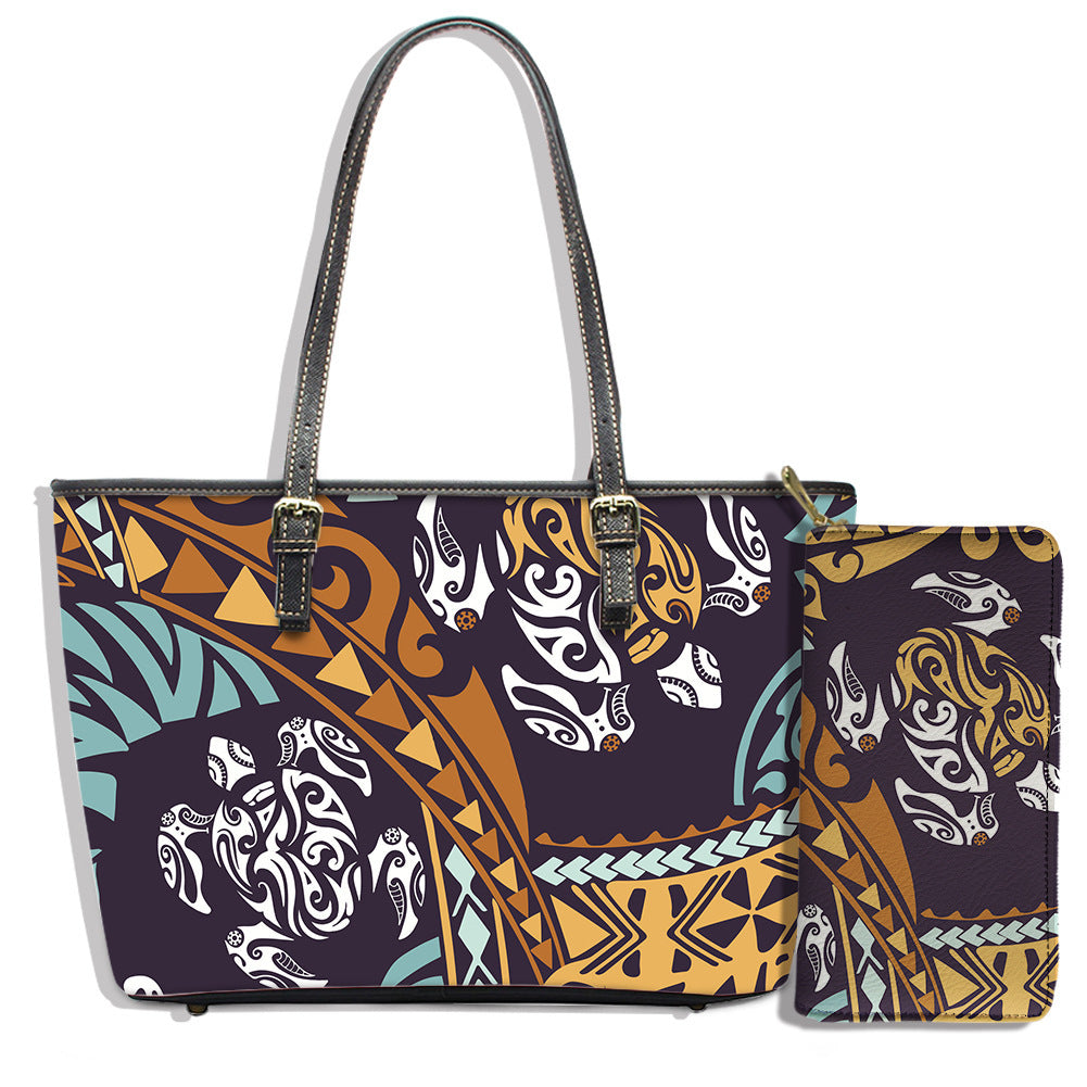 Polynesian Style Turtle Print Shoulder Bag Clutch Bag Wallet Large Satchel to Customize a Picture