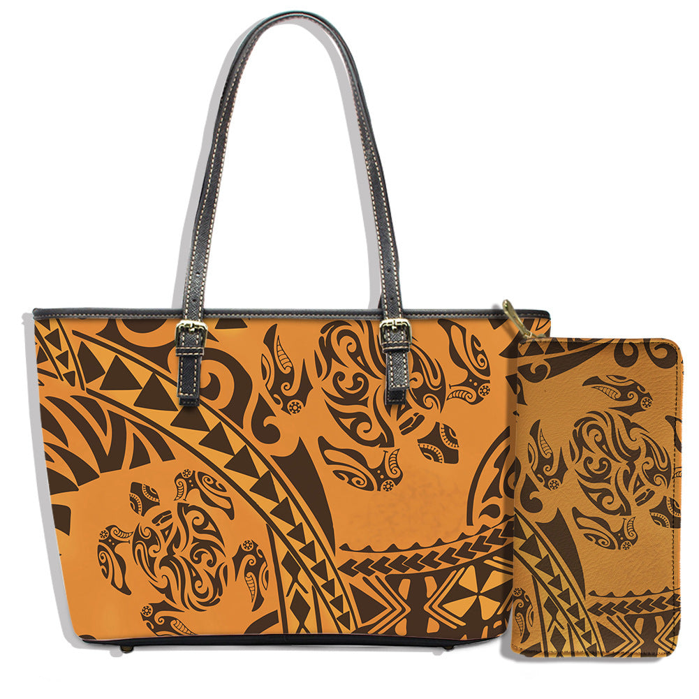 Polynesian Style Turtle Print Shoulder Bag Clutch Bag Wallet Large Satchel to Customize a Picture