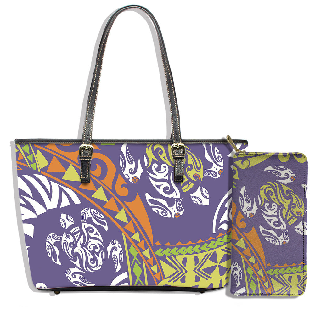 Polynesian Style Turtle Print Shoulder Bag Clutch Bag Wallet Large Satchel to Customize a Picture