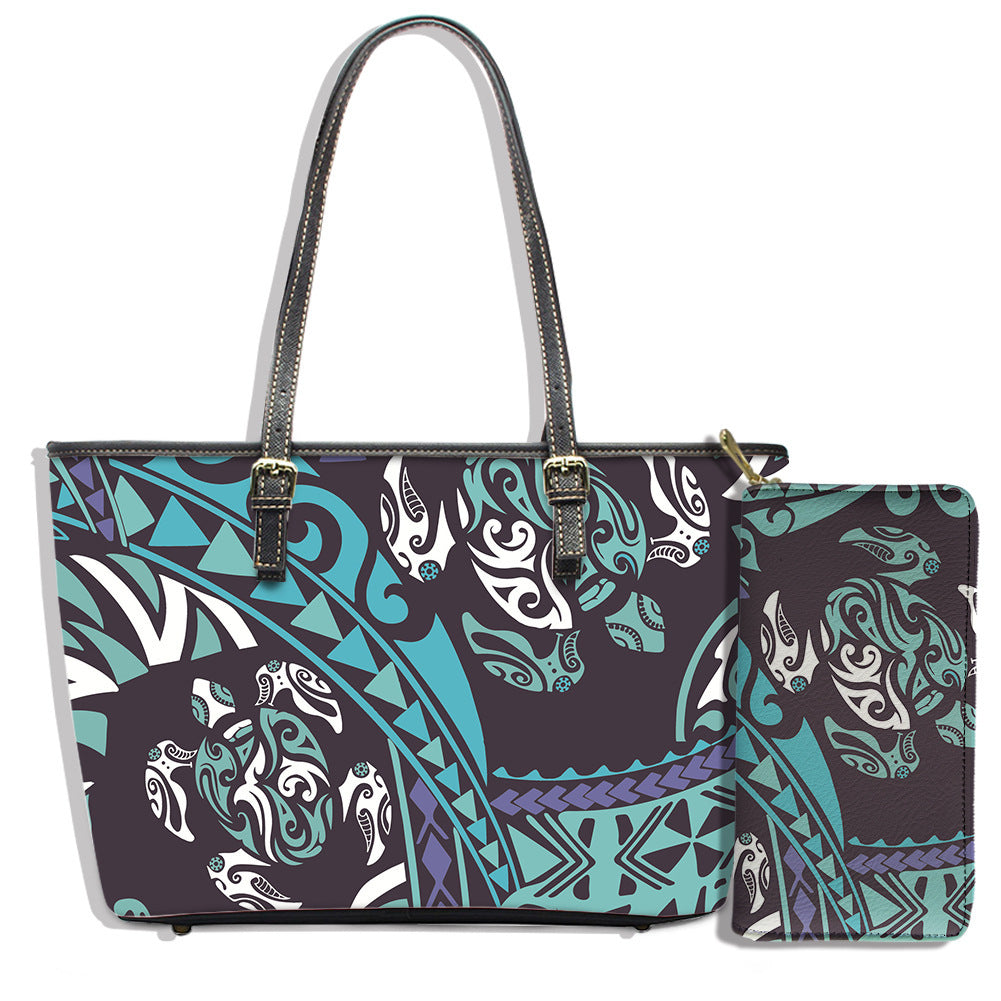 Polynesian Style Turtle Print Shoulder Bag Clutch Bag Wallet Large Satchel to Customize a Picture