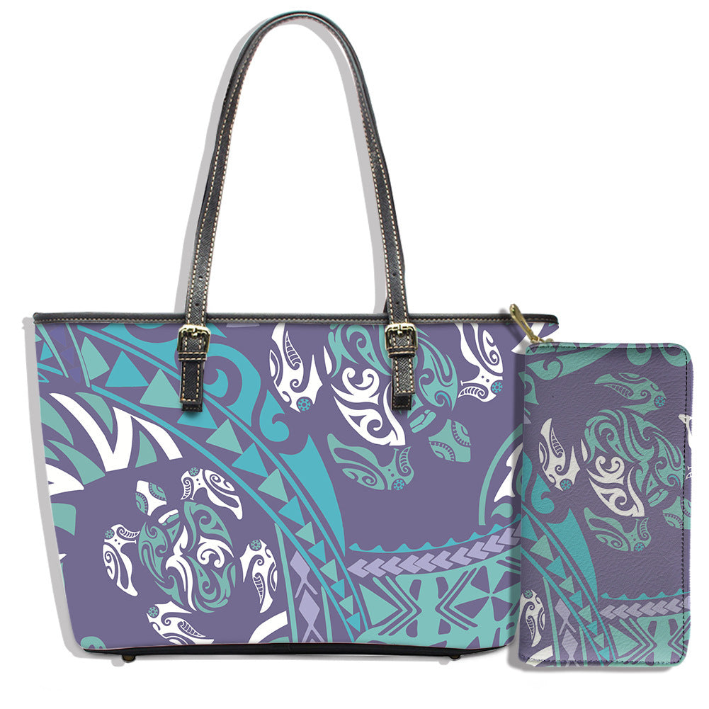 Polynesian Style Turtle Print Shoulder Bag Clutch Bag Wallet Large Satchel to Customize a Picture