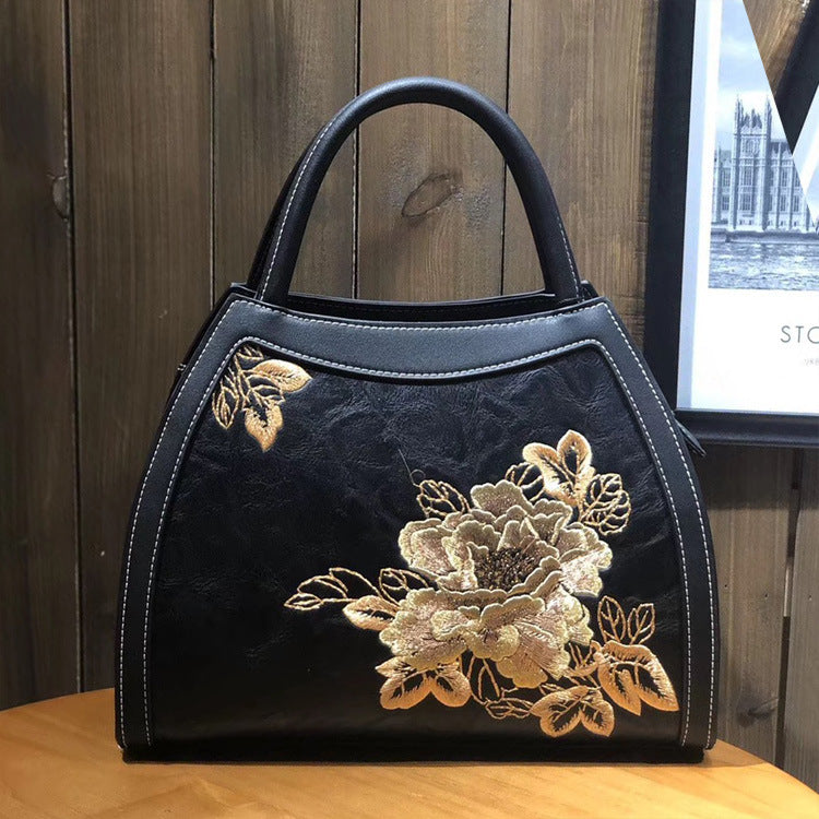 Chinese Style Embroidery Luxury Handbag Pu Leather Large Capacity Shoulder Bags