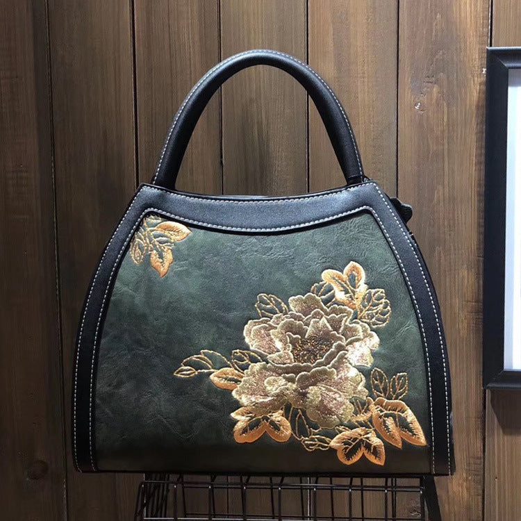 Chinese Style Embroidery Luxury Handbag Pu Leather Large Capacity Shoulder Bags