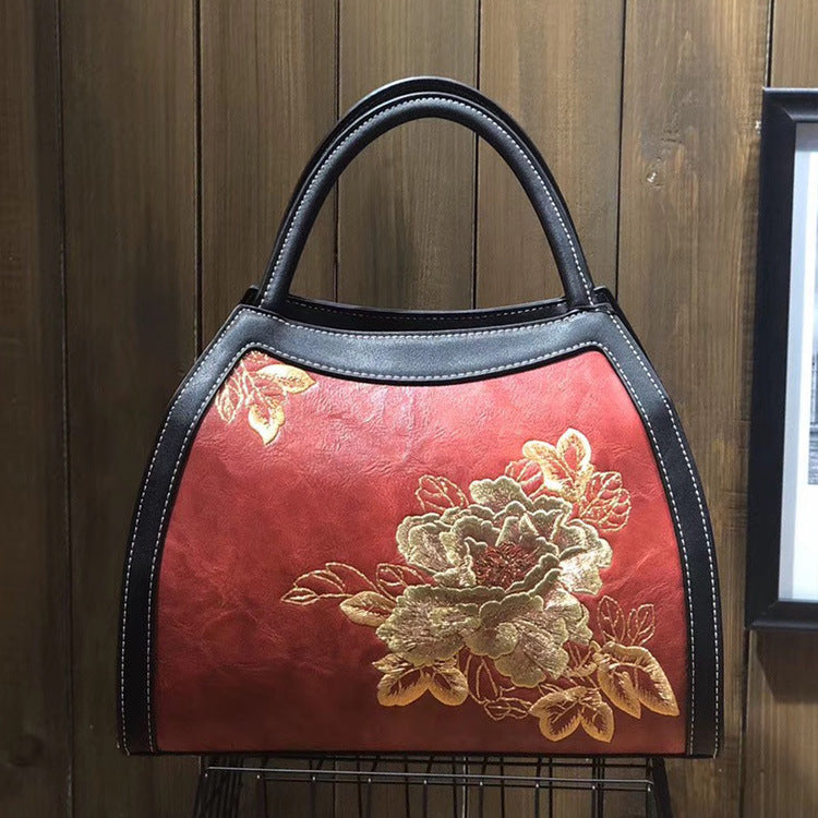 Chinese Style Embroidery Luxury Handbag Pu Leather Large Capacity Shoulder Bags