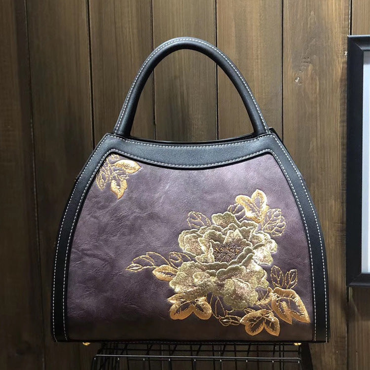 Chinese Style Embroidery Luxury Handbag Pu Leather Large Capacity Shoulder Bags