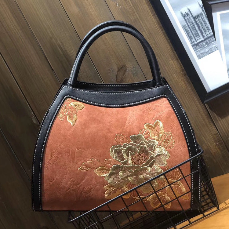Chinese Style Embroidery Luxury Handbag Pu Leather Large Capacity Shoulder Bags