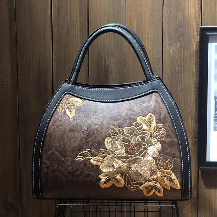 Chinese Style Embroidery Luxury Handbag Pu Leather Large Capacity Shoulder Bags