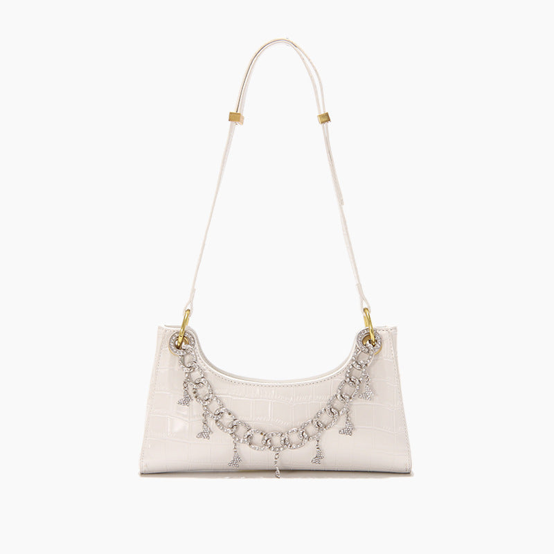 Rainbow Baguette Croc Froggy Gradient Women Shoulder Bags New Fashion Handbag Pearl Chain Diamond Metal Female Bag Summer