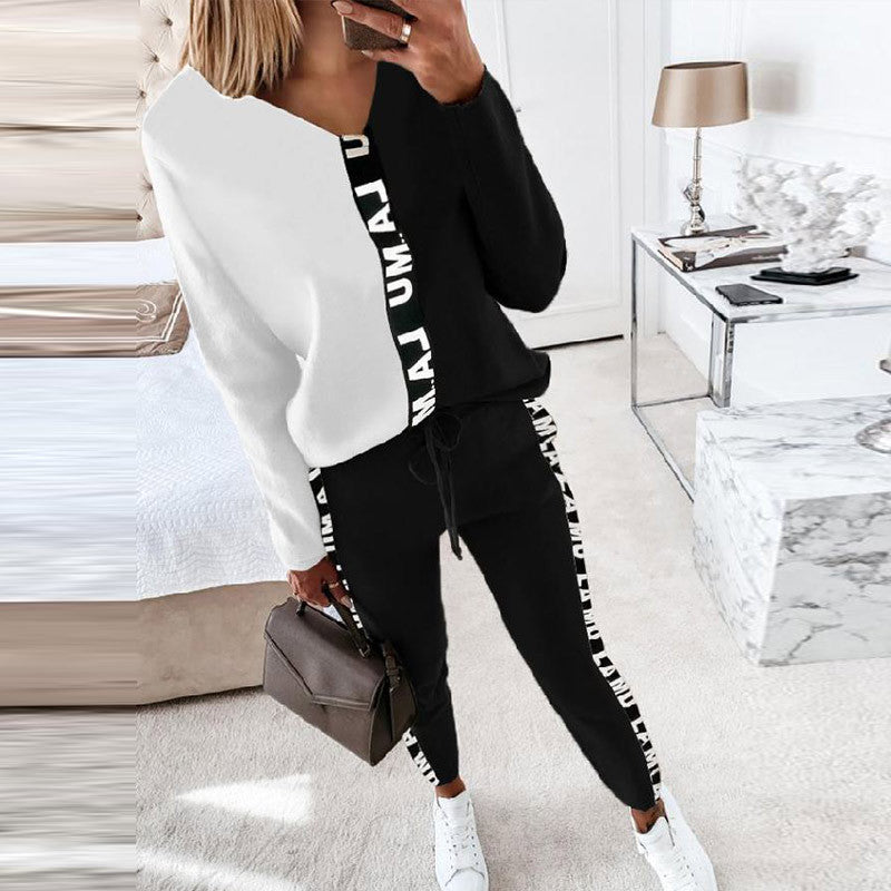 Contrasting Color Long-Sleeved Webbing Stitching Casual Suit