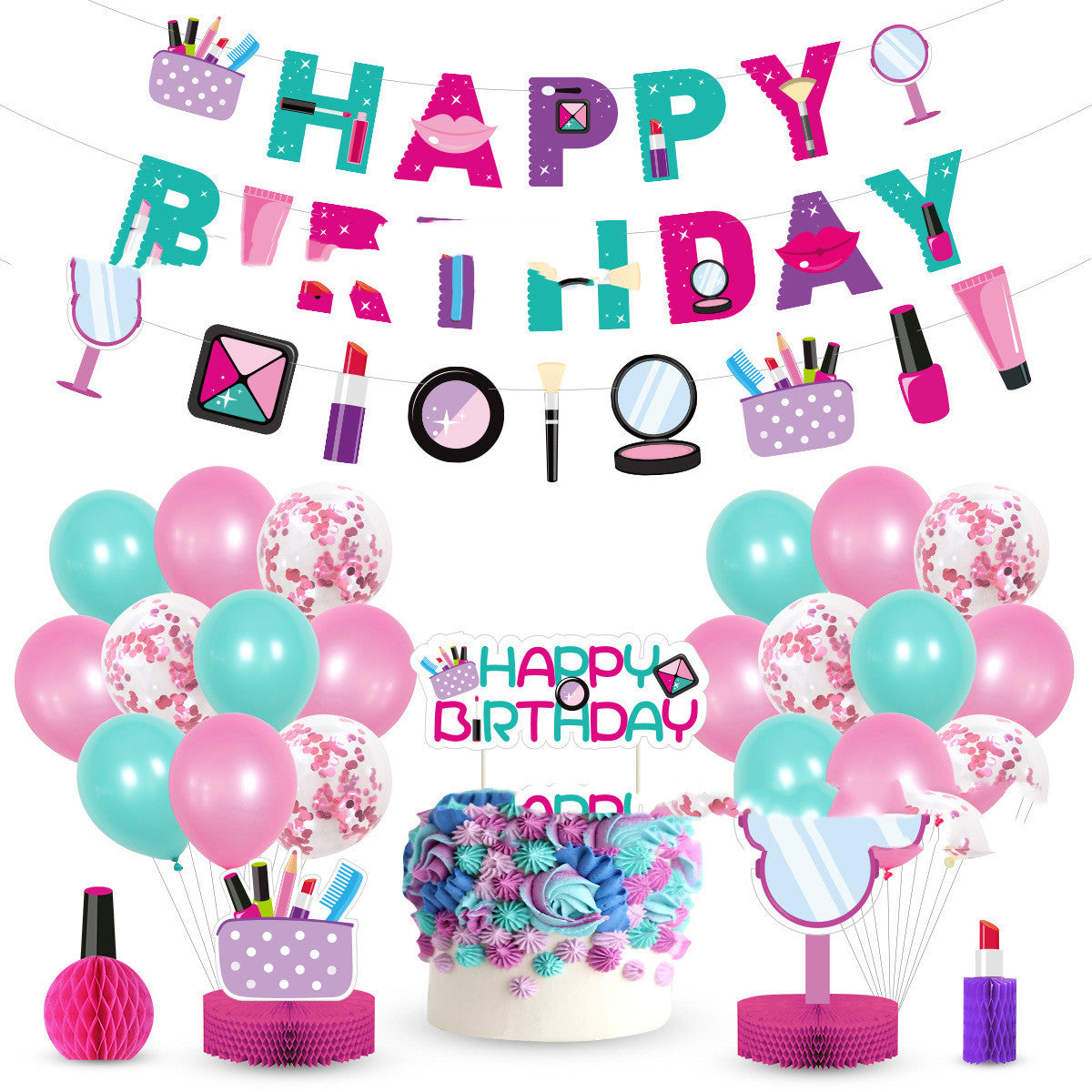 Makeup Birthday Party Balloons Decorations Banner Girl Baby Shower Decoration