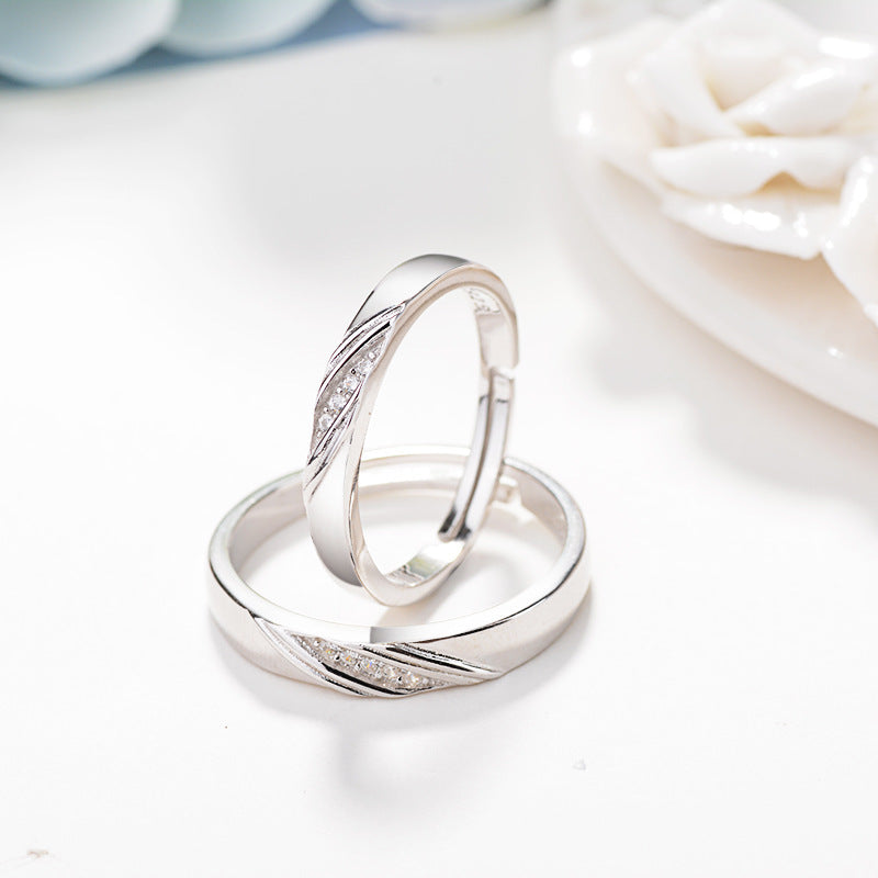 Korean Version Of Simple Couple Ring S925 Sterling Silver Ring Men And Women Couple Ring Valentines Day Birthday Gift