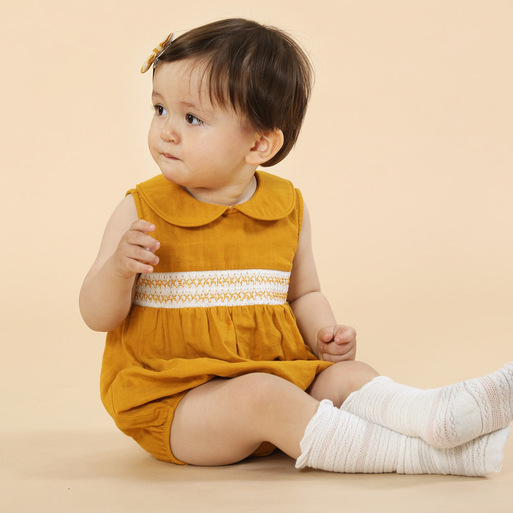 Baby Girl's One-Piece Romper Cotton And Linen Sister And Brother Outfit