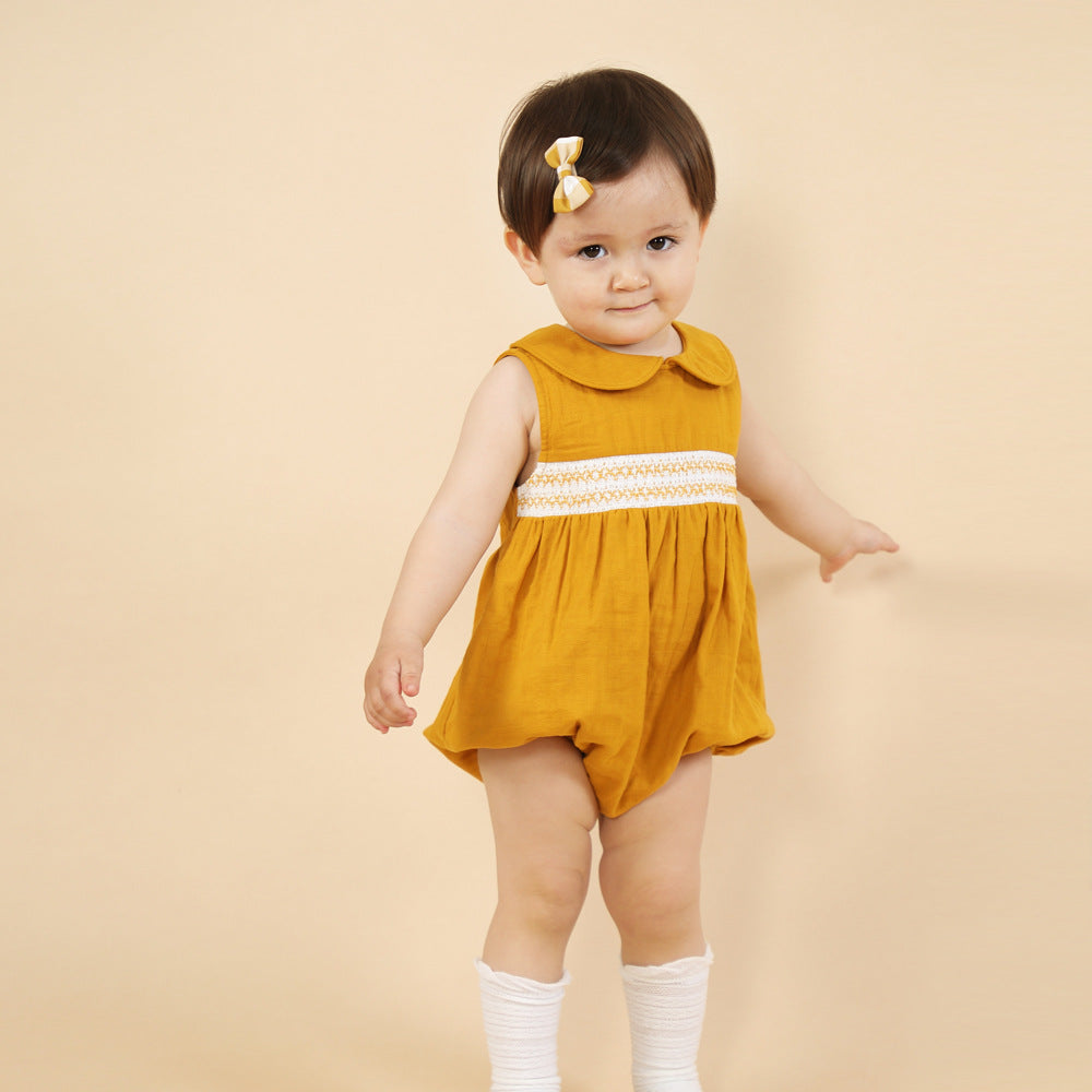 Baby Girl's One-Piece Romper Cotton And Linen Sister And Brother Outfit