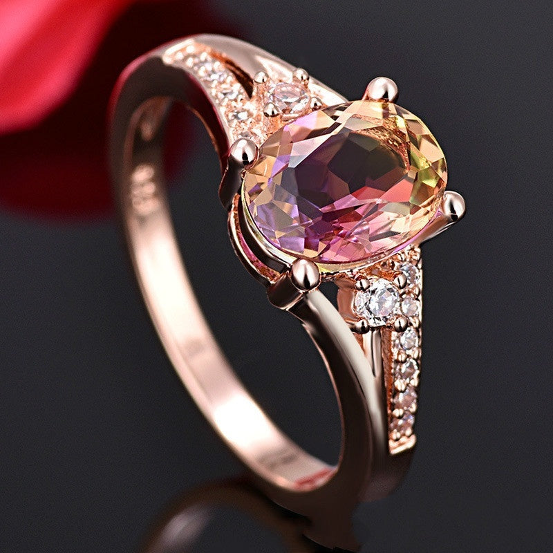 Gold Plated Crystal Ring Square Diamond Simple Ring Rose Gold Opal Ring