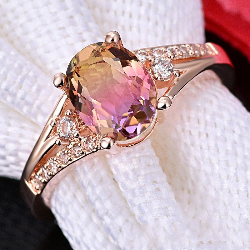 Gold Plated Crystal Ring Square Diamond Simple Ring Rose Gold Opal Ring