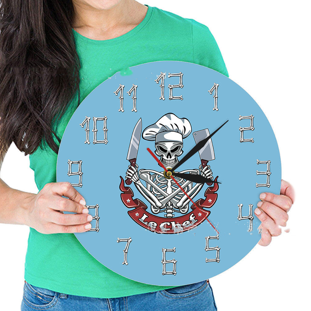 Hand Knife Skeleton Chef Modern Wall Clock French Restaurant Kitchen Clock