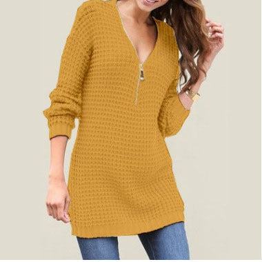 Zip V-Neck Sweater Dress