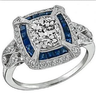 Hot Sale Inlaid Blue Zircon Two-tone Ring Cross-Border E-Commerce