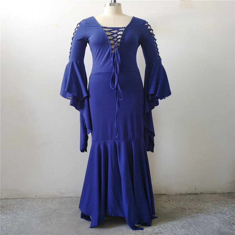 Big Swing Sleeves Strappy Hip Dress