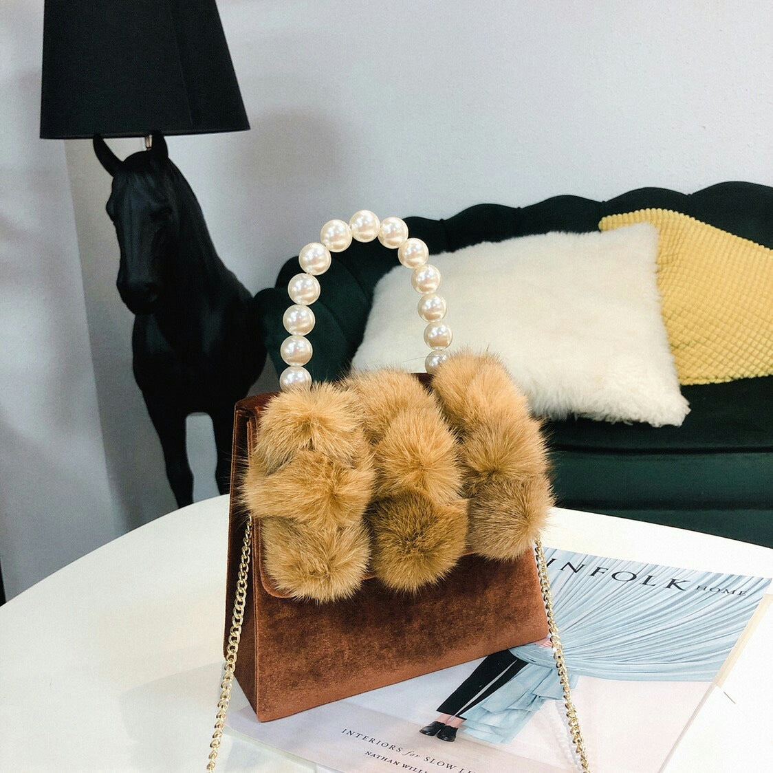 Hairball Velvet Small Square Bag