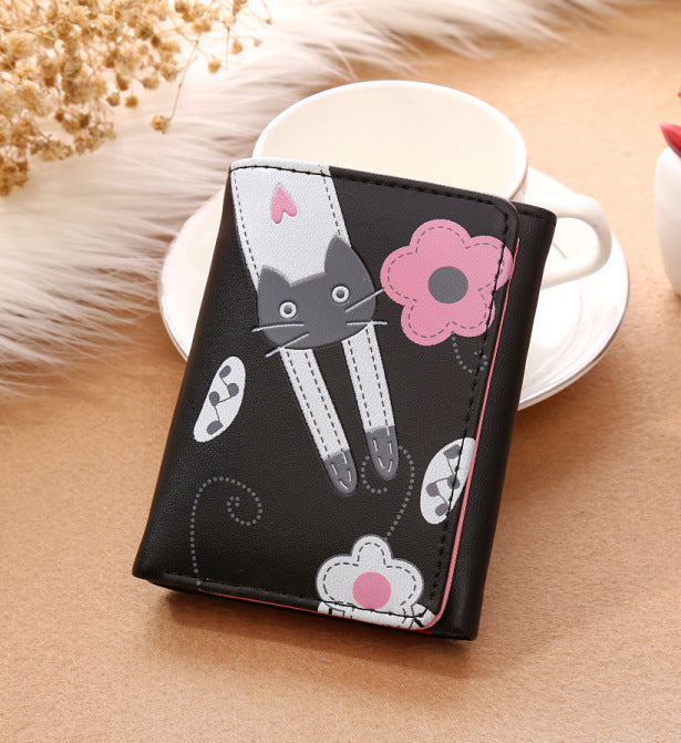 Cartoon Short Ladies Wallet Cute Cat Small Money Clip Card Bag Coin Purse