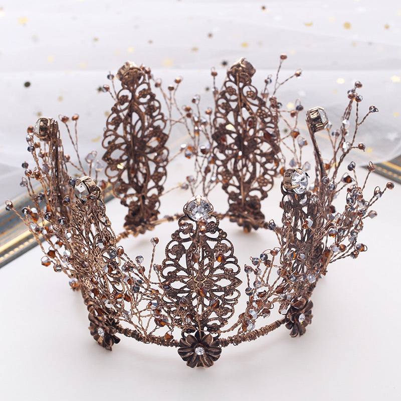 Bridal Golden Crown Tiara Baroque Round Crown