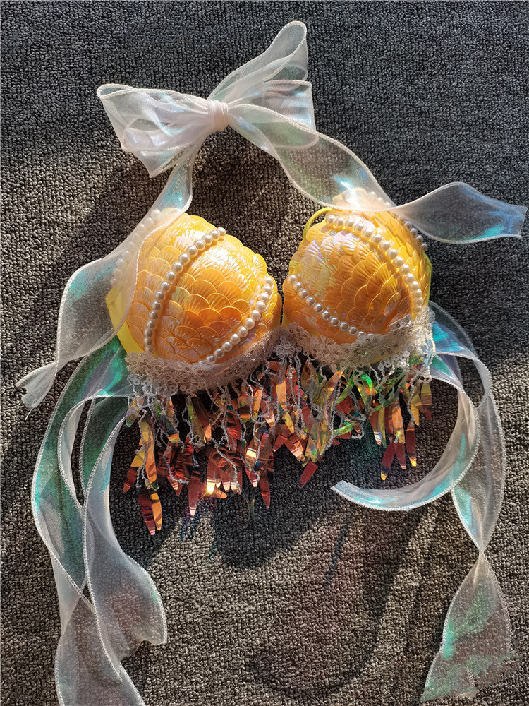 Mermaid Sequins Shell Bikini Top Bra
