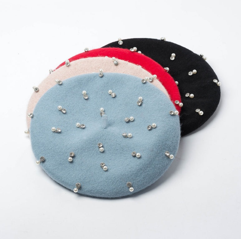 Rhinestone Wool Beret