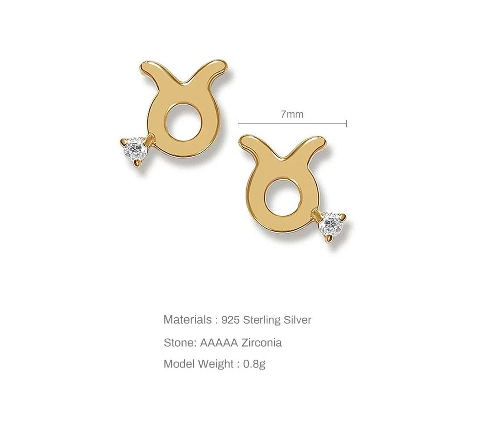 Fashion Ins Style Mini Glossy Twelve Constellation S925 Sterling Silver Personalized Diamond Constellation Stud Earrings