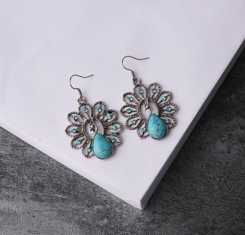 Turquoise Peacock Earrings