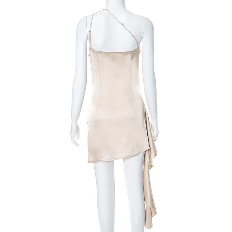 One-Shoulder Sleeveless Mini Dress Sexy Slim Backless Skirt Party Wedding Dresses Womens Clothing