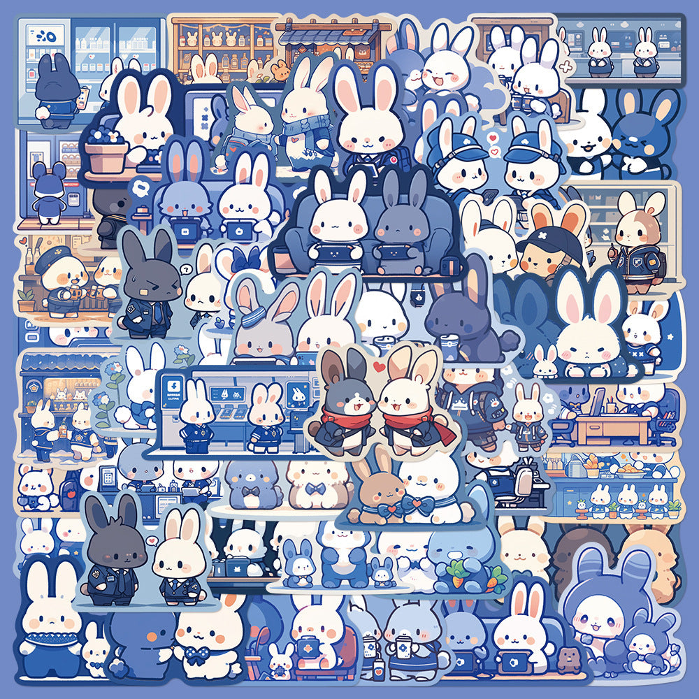 50 Blue Color Rabbit Stickers